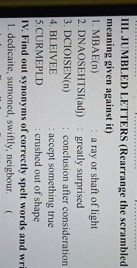 JUMBLED LETTERS (Rearrange the scrambled meaning given against it) | Filo