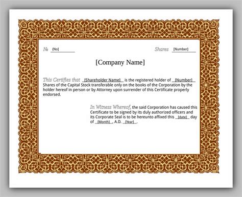 43 Free Share Certificate Template Redlinesp