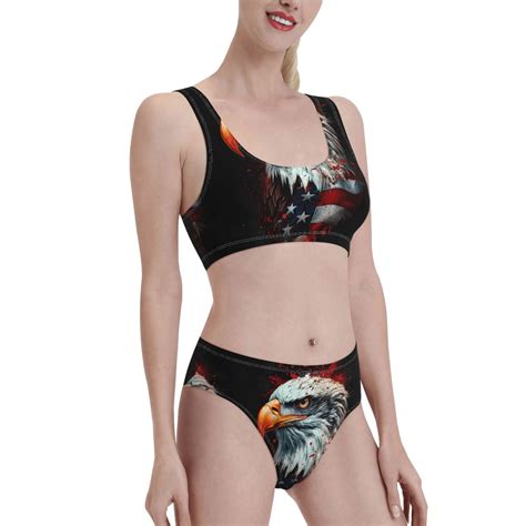 Noikeo USA Bald Eagle Pattern Bikini Set For Women Two Piece Swimsuits Low Rise Bathing Suits