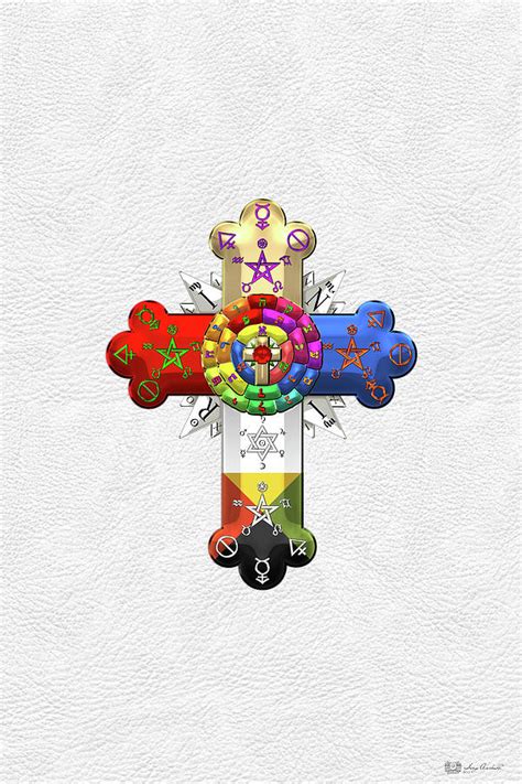 Rosy Cross Rose Croix On White Leather Digital Art By Serge Averbukh