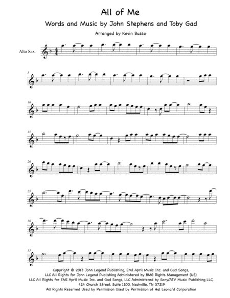 All Of Me Arr Kevin Busse By John Legend Sheet Music For Alto Sax