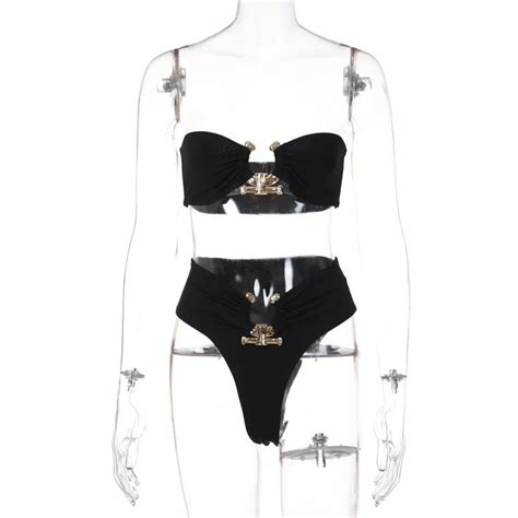 Sexy Bikini Bandeau Swimsuit Female Swimwear Women Mini Thong Bikini Set Bather Swimming