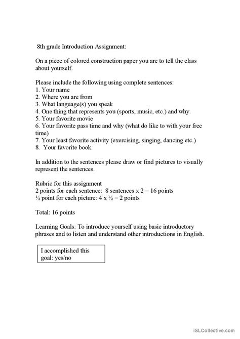 Intro Assignment English Esl Worksheets Pdf And Doc