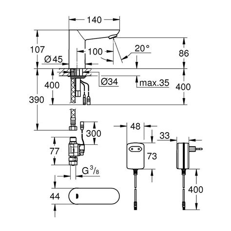 Смесител Grohe Euroeco Cosmopolitan E, Стоящ, За умивалник, Инфрачервен ...