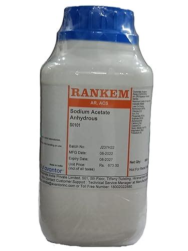 Rankem Sodium Acetate Anhydrous AR ACS Grade 500GM CAS 127 09 3