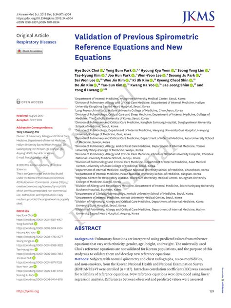 (PDF) Validation of Previous Spirometric Reference Equations and New ...