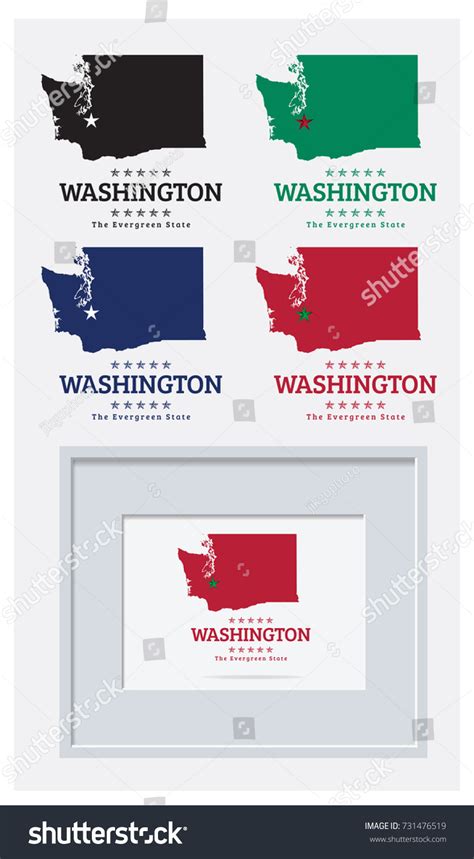 State Washington Map Collection Nickname Evergreen Stock Vector