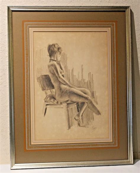 ANTIQUE ORIGINAL NUDE Portrait Drawing Signed By Artist Framed French
