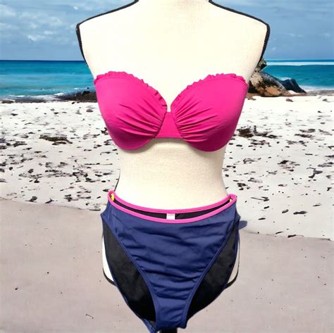 Victoria S Secret Medium Blue Pink Bikini Bottom Gem