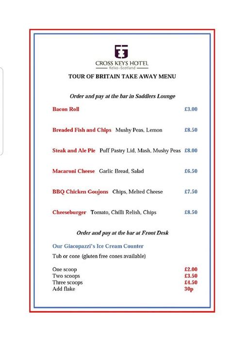 Menu At Cross Keys Hotel Pub And Bar Kelso