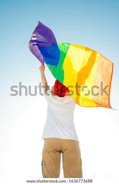 Back View Lesbian Waving Colorful Flag Stock Photo Shutterstock