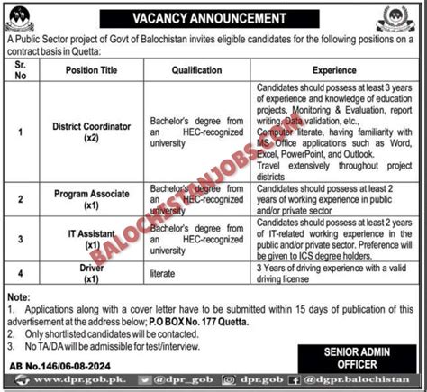 Public Sector Project Balochistan Jobs 2024 Balochistan Rozgar