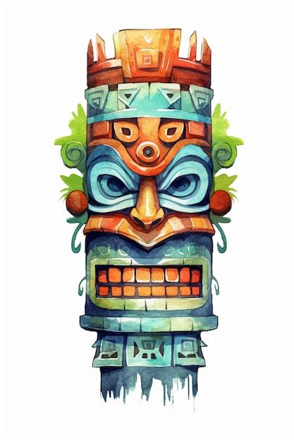 Premium Photo Painting Of A Tiki Mask With A Face Made Of Stone