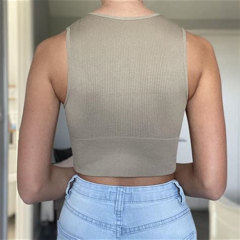 Nude Beige Top Ribbed Top Crop Top Low Cut Top V Depop