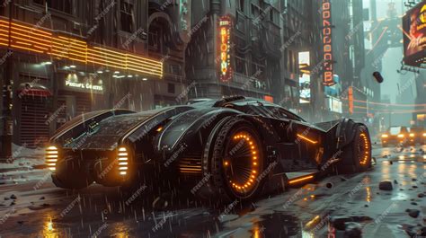 Premium Photo Futuristic Car With Automotive Tires Glides Through Wet