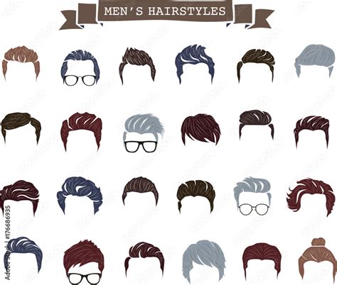 Set Of Men Hairstyles With Beards And Mustache Gentleman Haircuts And