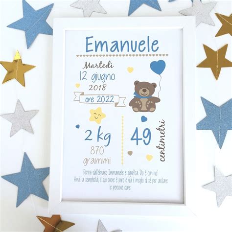 Quadretto Nascita Personalizzato Orsetto New Born Etsy Italia