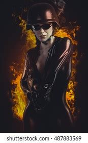 Sexy Brunette Woman Latex Jumpsuit Heavy Stock Photo Shutterstock