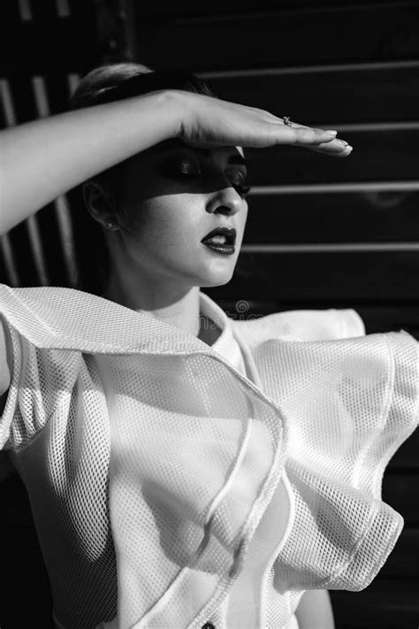 Beautiful Phenomenal Stunning Elegant Blonde Model With Perfect Erotic Body Suit Stock Image