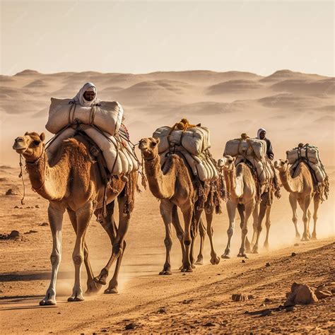 Premium Photo Camel Caravan With Camels And Camels In The Desert