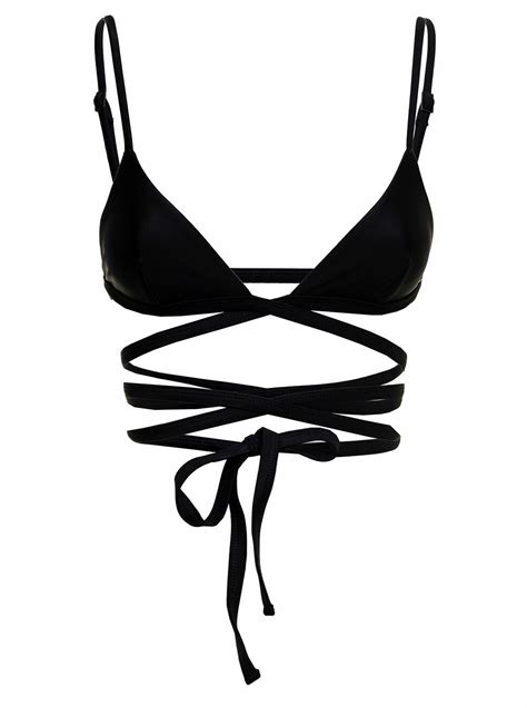 Matteau Womans Black Nylon Bikini Top With Crossed Laces Matteau
