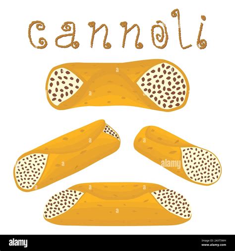 Vector Illustration For Various Sweet Waffles Sicilian Dessert Cannoli