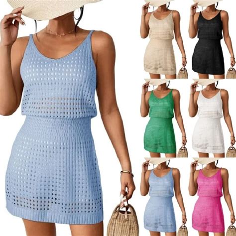 Women Summer Beach Dresses Crochet Hollow Out Knitted Bikini Swimsuits Swimming Cover Ups Dress