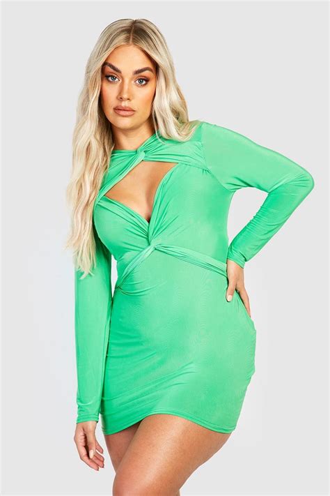 Plus Slinky Twist Bodycon Dress Boohoo