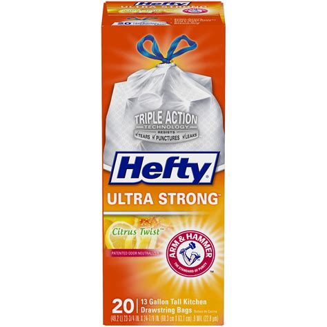 Hefty Ultra Strong Tall Kitchen Trash Bags Citrus Twist Scent 13