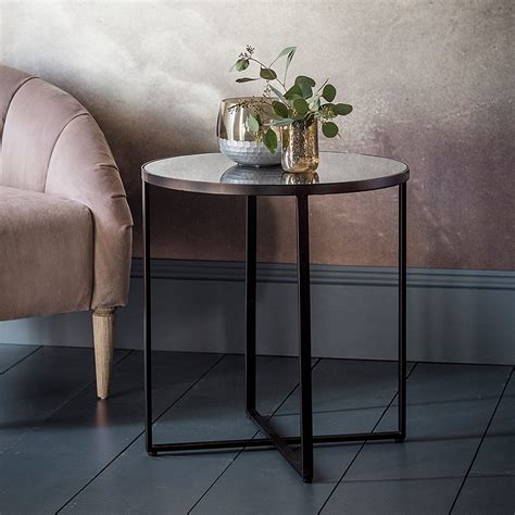 Black Metal Side Table With Mirrored Top Primrose And Plum