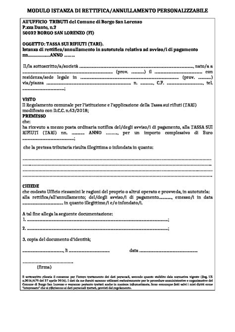 Modulo Istanza In Autotutela Tari Personalizzabile Pdf RADIO SIEVE