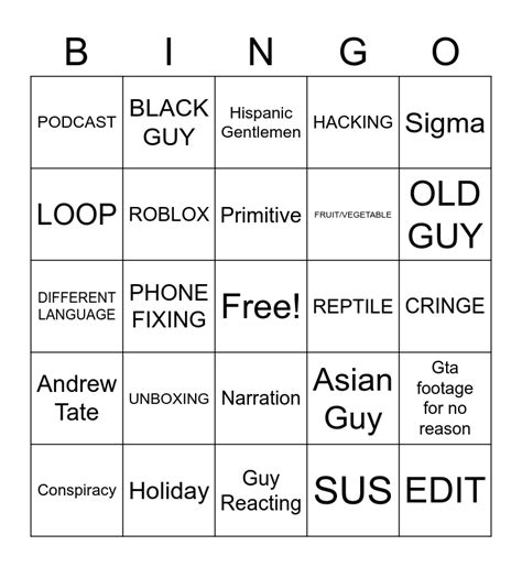 YOUTUBE SHORTS Bingo Card