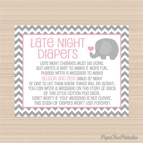 Elephant Baby Shower Late Night Diapers By Papertreeprintables