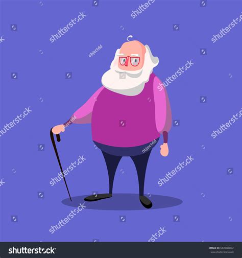 Old Man Glasses Walking Cane Vector เวกเตอร์สต็อก ปลอดค่าลิขสิทธิ์