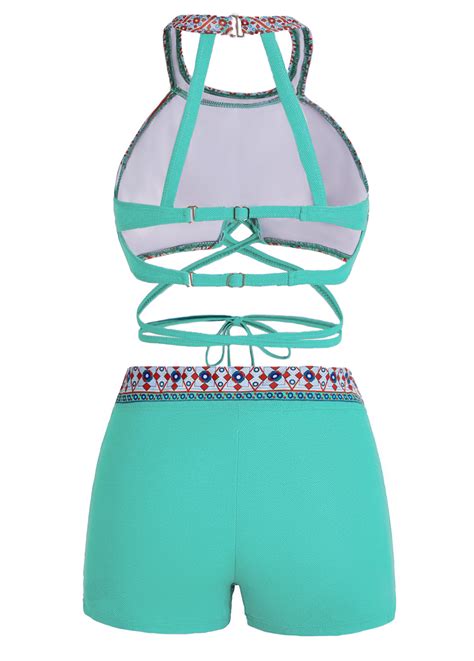 Tie Front Tribal Print Cutout Back Bikini Set Rosewe USD 37 98