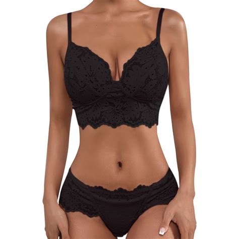 Ehqjnj Lingerie Skirt Women Lingerie Lace Crochet Cutout Embroidery Bra And High Waist Panty Set