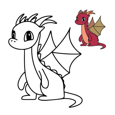 Cute dragon for coloring book. Little dragon coloring page for children ...