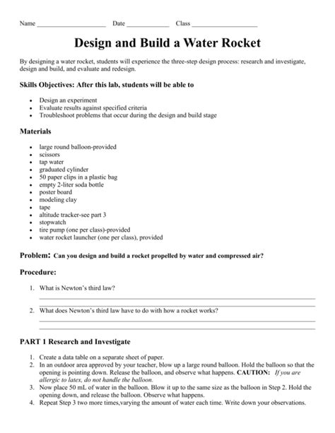 Water Rocket Design Lab Newtons Laws And Engineering