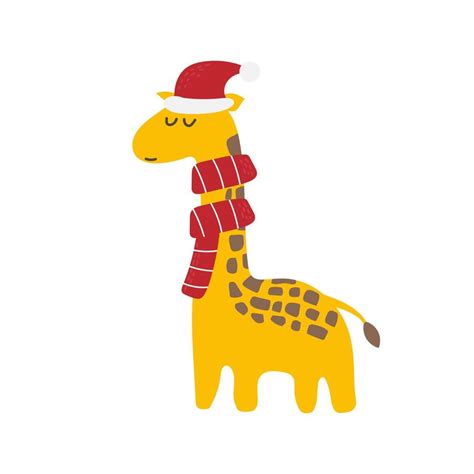 Linda Jirafa Navide A Con Sombrero De Santa Ilustraci N Vectorial De