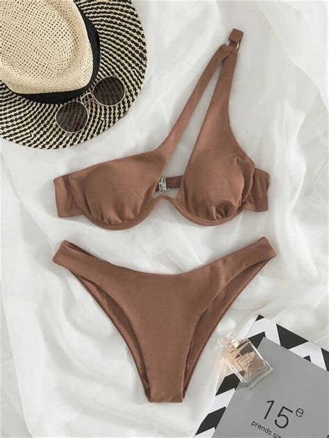 Conjunto de Bikini con un hombro descubierto para mujer traje de baño Sexy con Push Up y aros