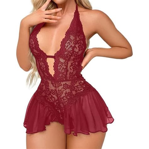 Nuisette En Dentelle Rouge Pour Femme Lingerie Sexy Bridal Mini Rouge