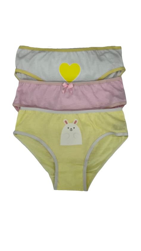 Kit 3 Calcinhas Infantil Coelho amarelo 100 algodão Confecções Folly Lingerie Infantil no