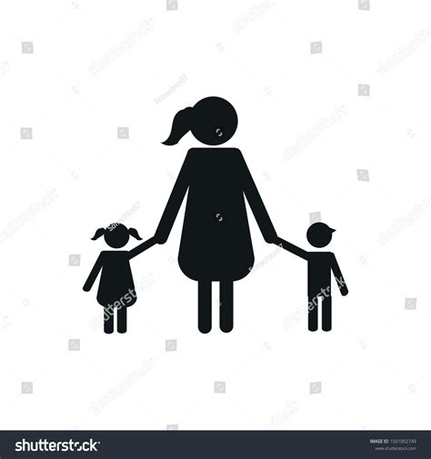 Vektor Stok Children Holding Hands Mother Stick Figure Tanpa Royalti