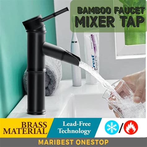 At Black Brass Bamboo Faucet Mixer Hot Cold Home Bathroom Vessel Sink Faucet Basin