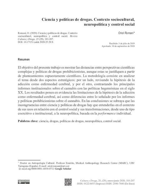 Pdf Ciencia Y Pol Ticas De Drogas Contexto Sociocultural