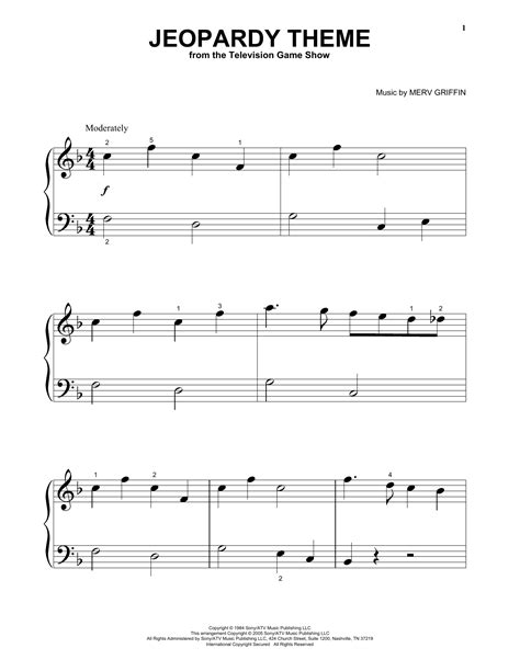 Jeopardy Theme sheet music by Merv Griffin (Piano (Big Notes) – 51825)