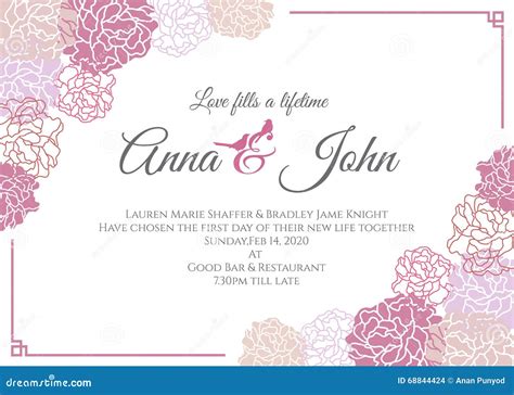 Wedding Card Pink Rose Floral Frame Vector Template Design Stock