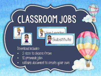 Hot Air Balloon Classroom Decor Editable Classroom Jobs By April Showers