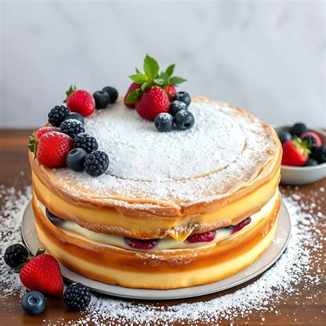 A Rustic Naked Cake With Fresh Berries And A Dusting Of Powdered Sugar Stock Illustration