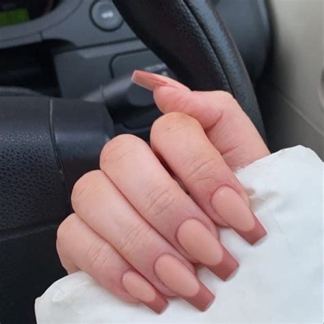 Nude Acrylic Nail Art Designs Brown French Tips